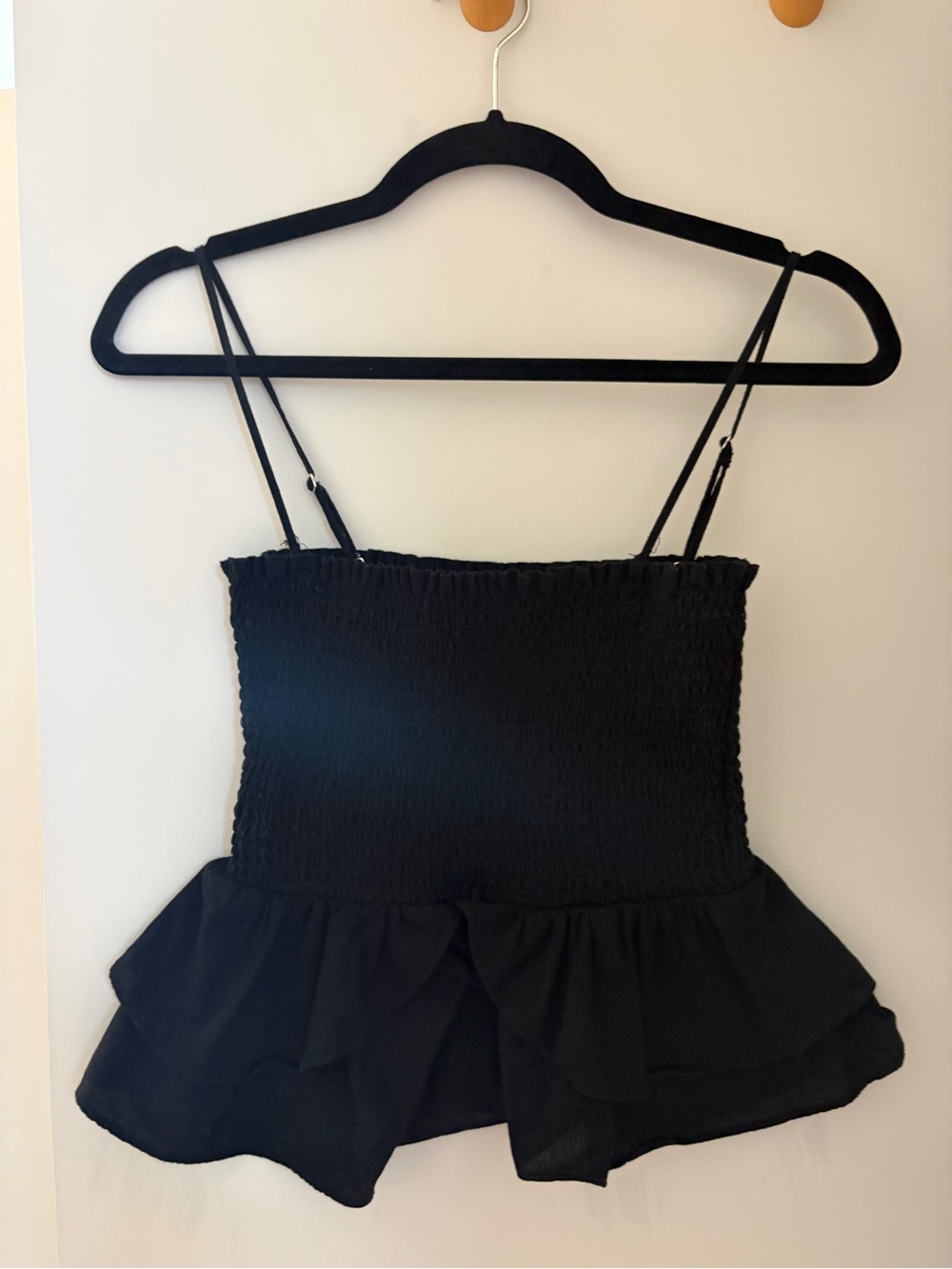 Zara Black Smocked Ruffle Hem Cami